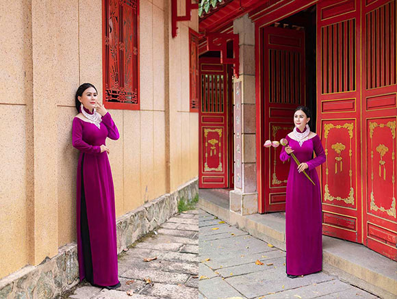 Hoa hậu Lý Kim Ngân khoe sắc quyển rũ trong tà áo dài