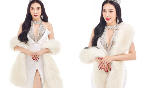 Hoa hậu Trịnh Thanh Hồng lộng lẫy trong sắc trắng lông vũ